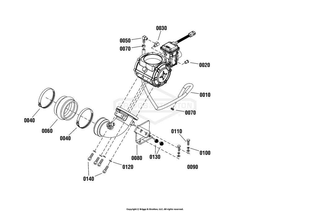 Engine Group - Fuel Diagram and Parts List for 080015-02  Briggs and Stratton Generator